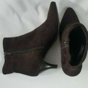Ankle Zip Booties Dark Brown Faux Suede Size 7.5M
